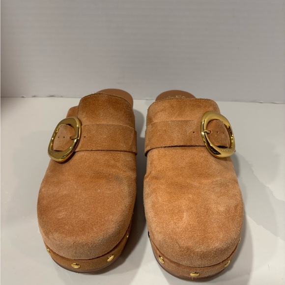 Vince Camuto VC Canzener Wooden Suede Clog Tan Size 6.5/37 - Picture 1 of 8